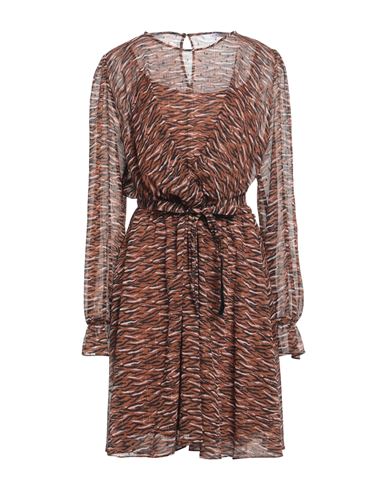 Woman Mini dress Brown Size 2 Polyester, Metallic fiber