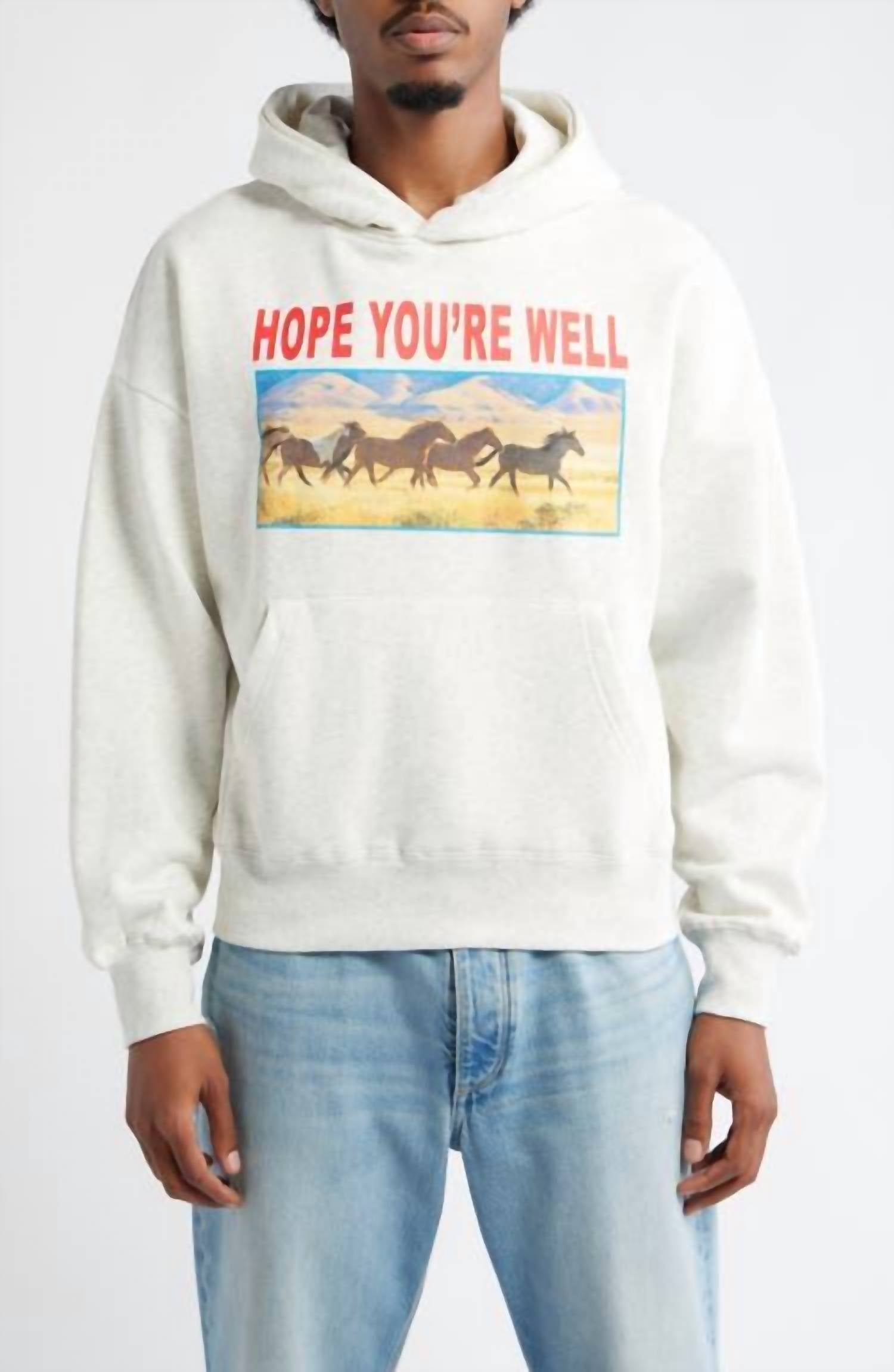 Horses Hoodie With Kangaroo Pocket In Grey
