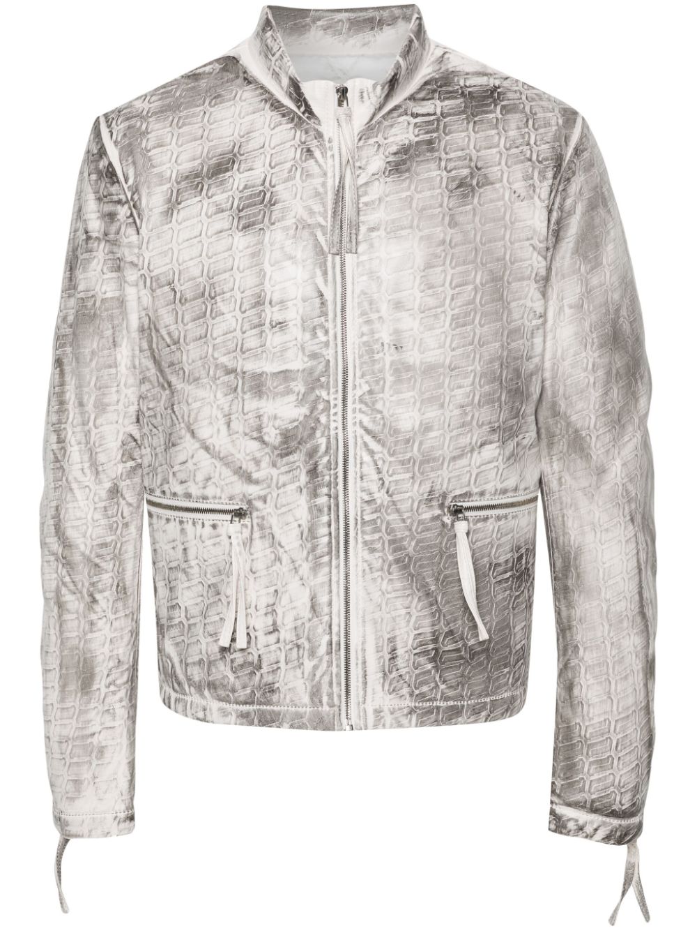 Abstarct-print biker jacket - White