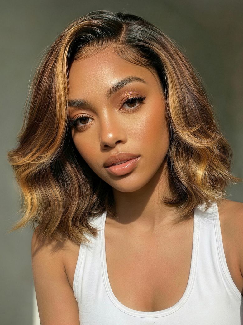 [Deal Only Today] UNice 13x4 Pre-Everything™ Lace Frontal Brown With Honey Blonde Face-Framing Highlights Wavy Bob Drawstring Wig