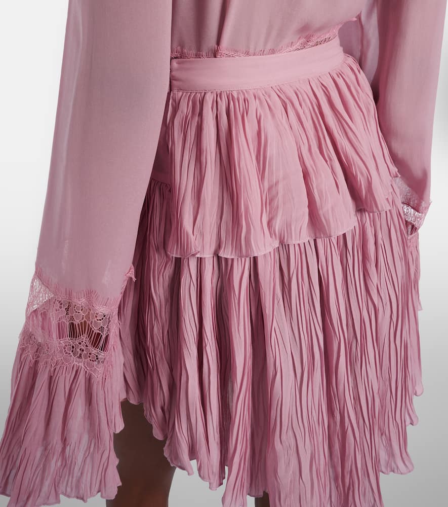 Plissé tiered georgette miniskirt