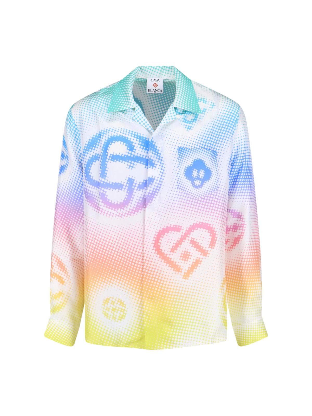 Men's Silk Shirt with Logo Repeat Half-Tone Print