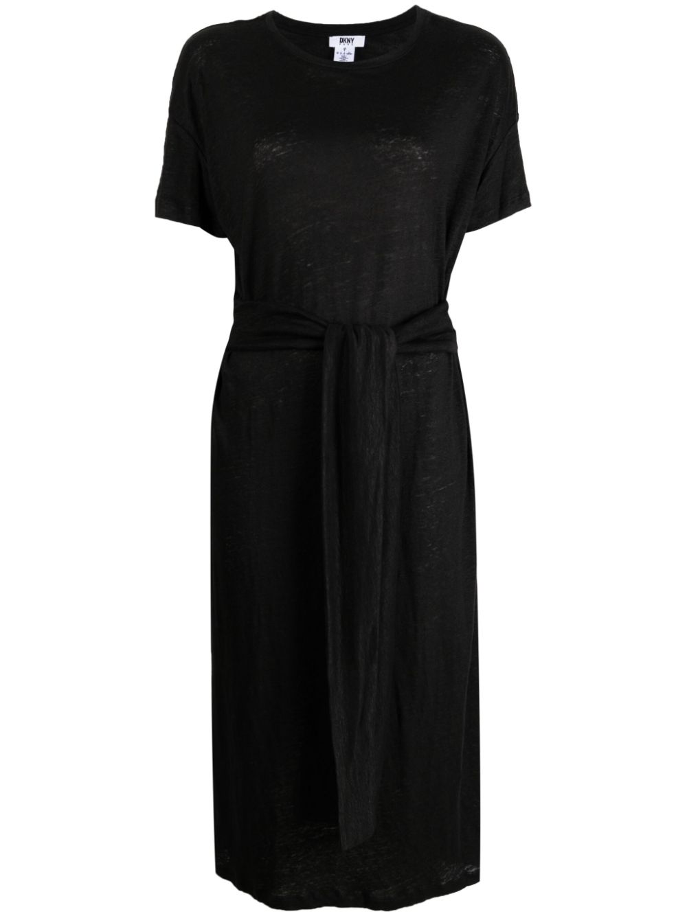 Short-sleeve linen long dress - Black