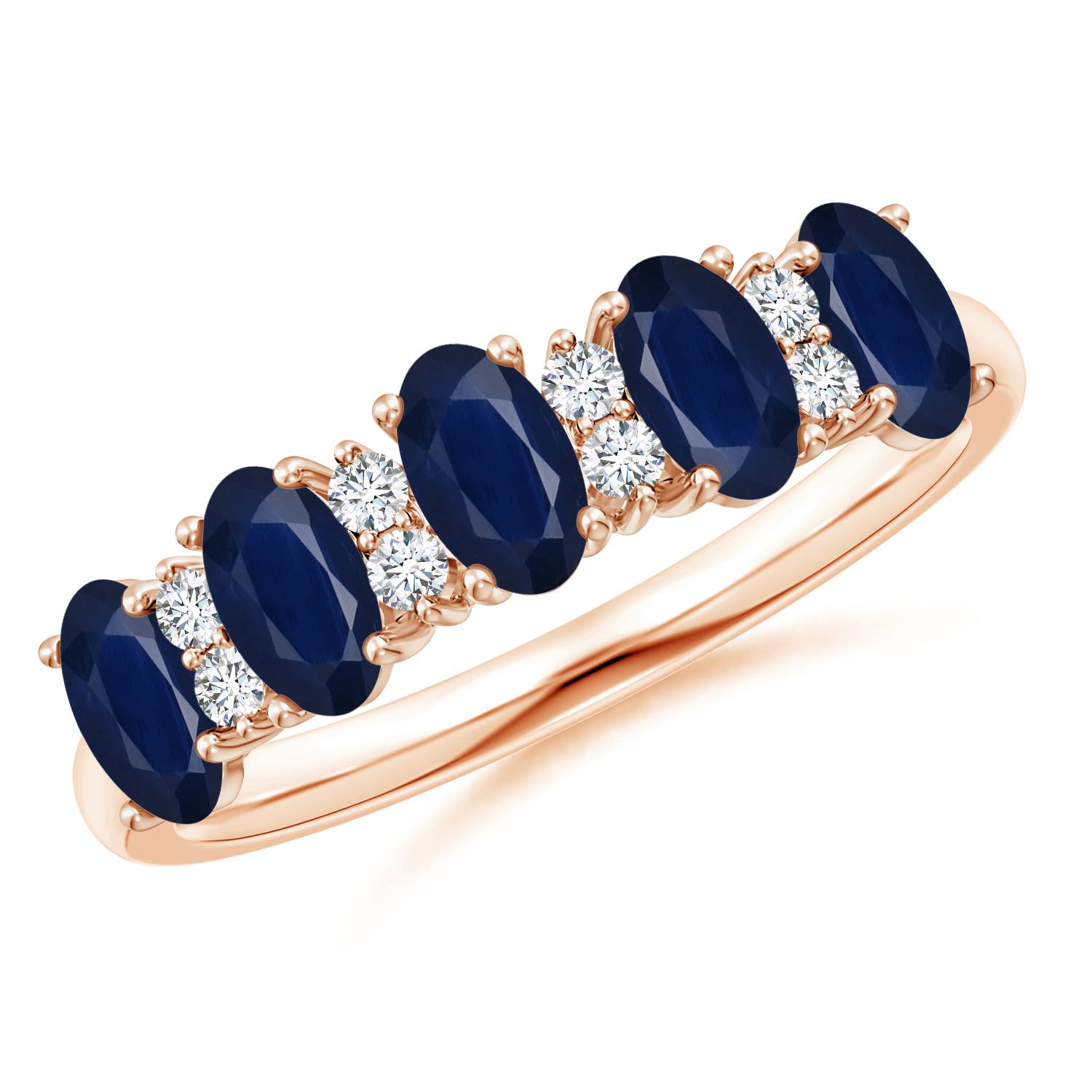 Angara 1.5 Carats Five Stone Blue Sapphire and Diamond Wedding Ring in 14K Rose Gold