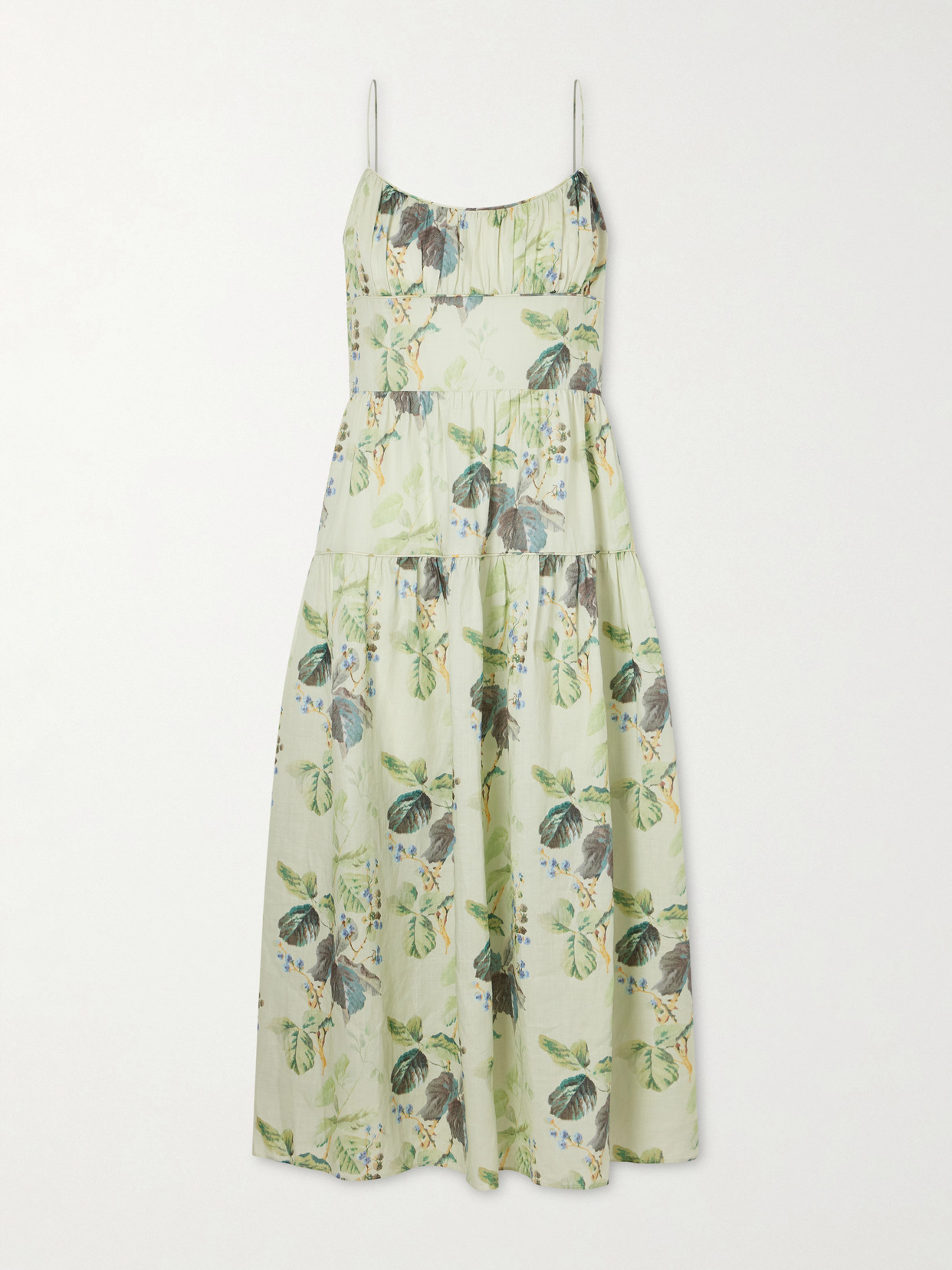 Benoit Tiered Gathered Floral-print Ramie Midi Dress - Green