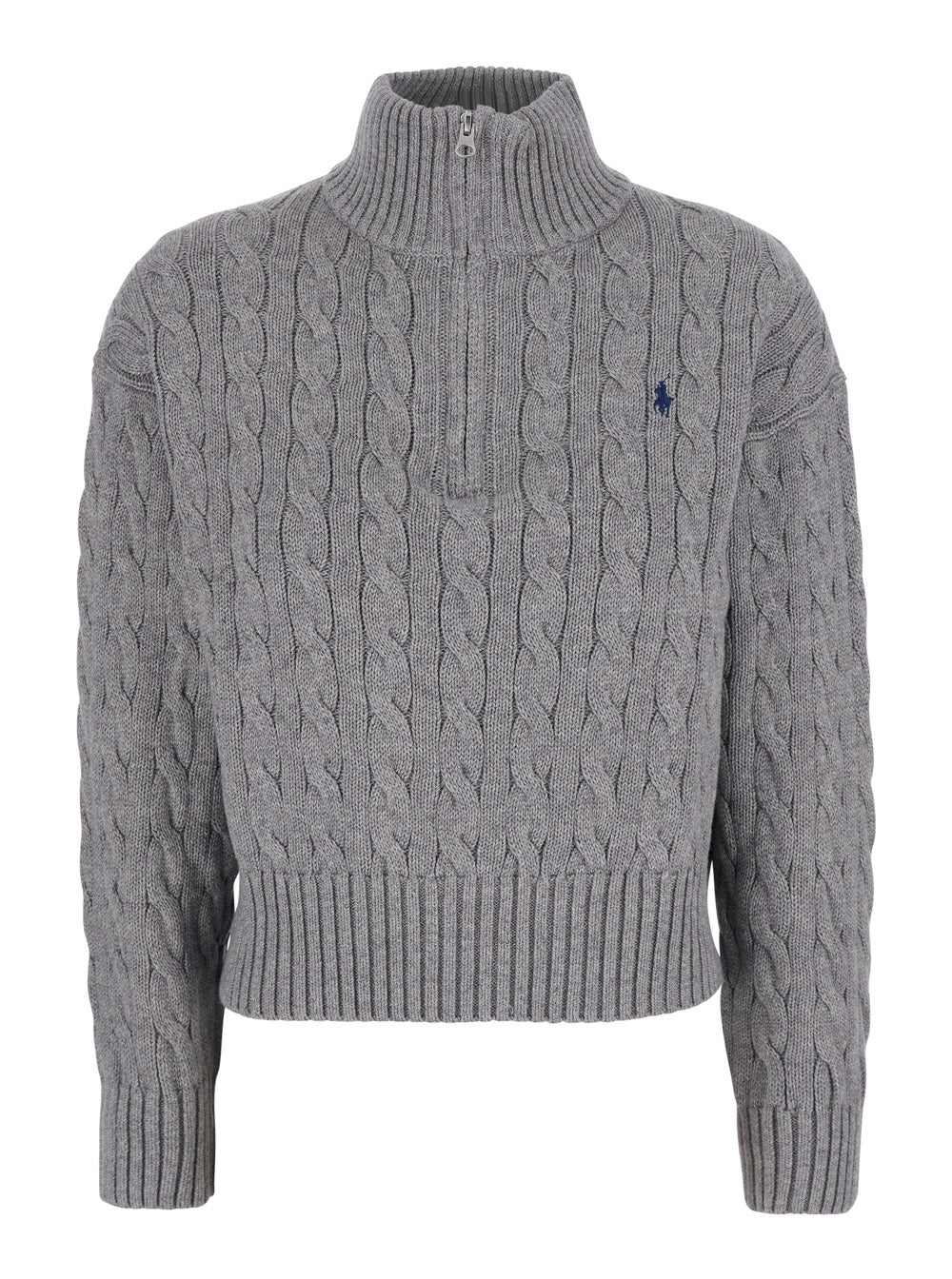 Cable-Knit Cotton Sweater — Gray