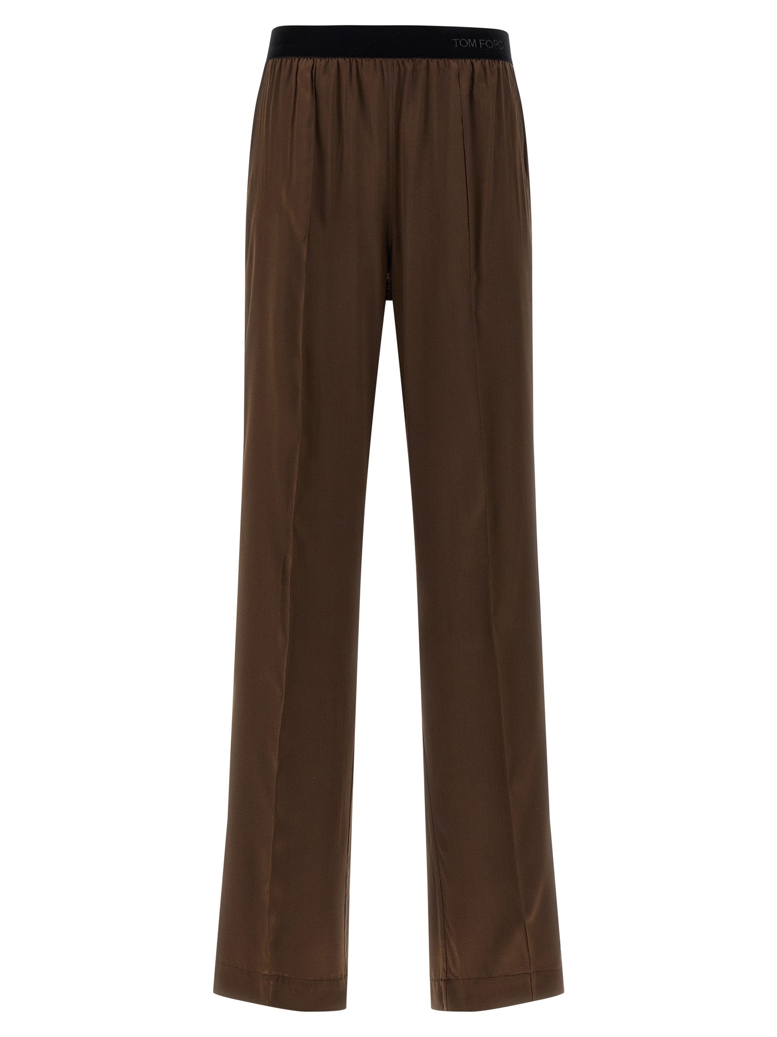 Silk Satin Trousers — Brown
