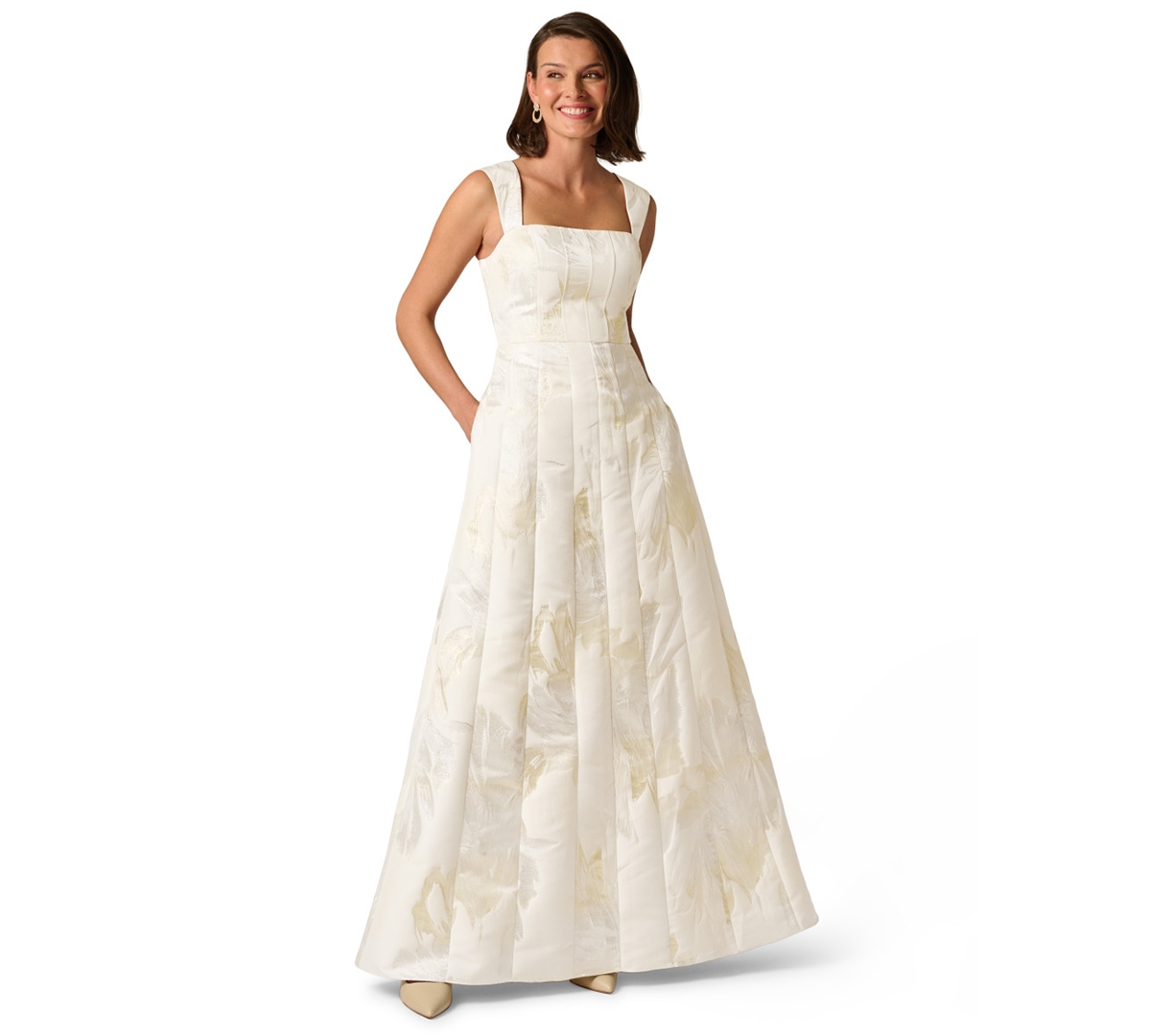 Women's Metallic Square Neck Ball Gown - Ivory