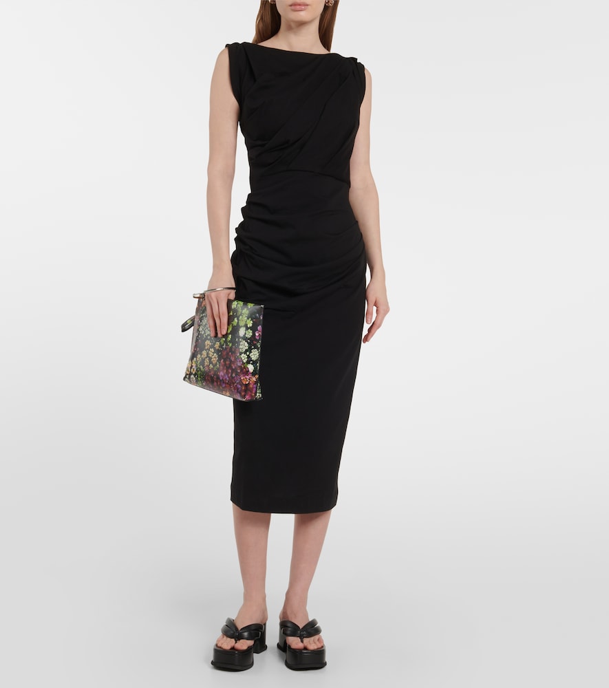 Gathered cotton jersey midi dress