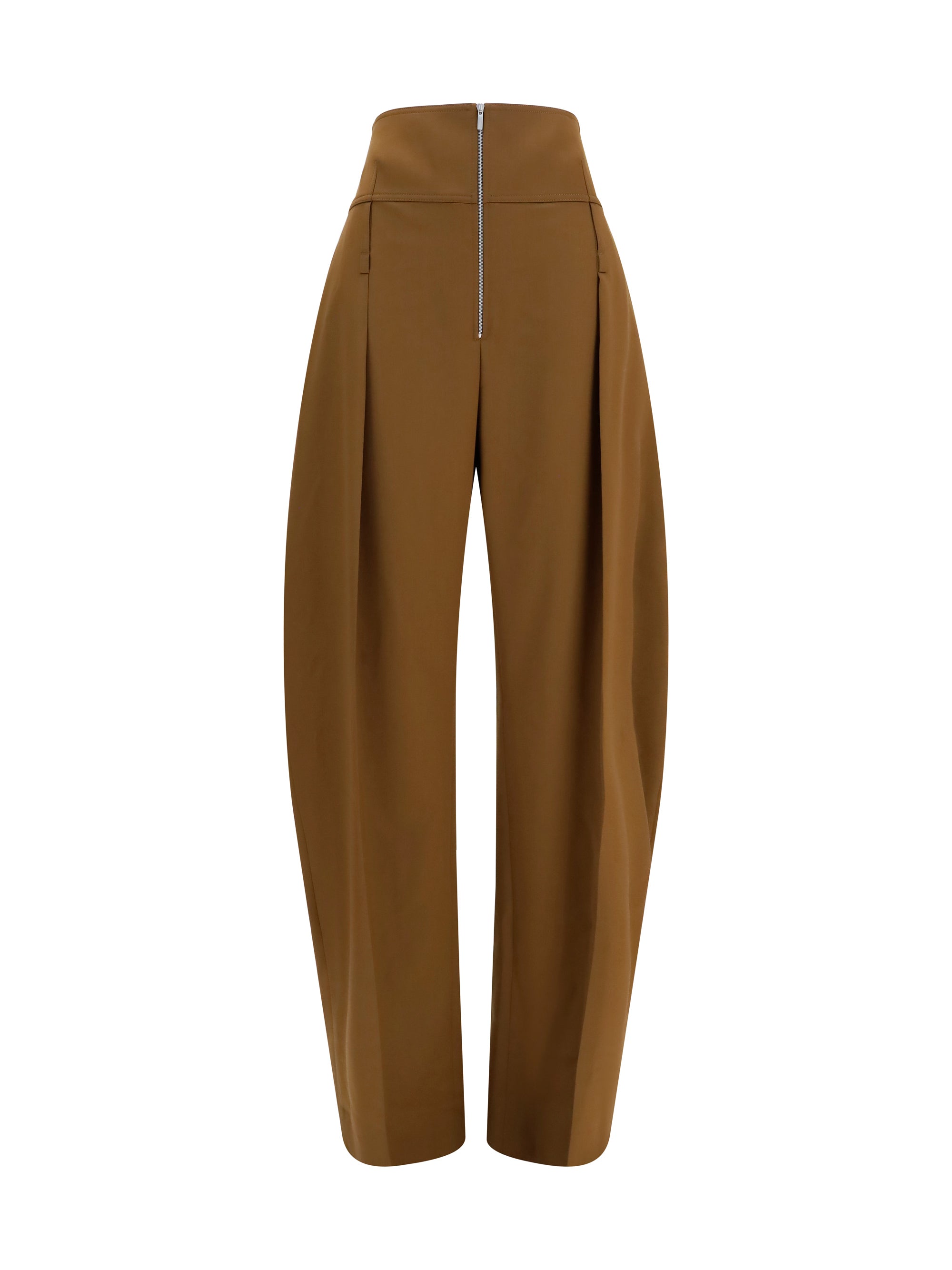 Wide Balloon-Fit Zip Trousers — Brown