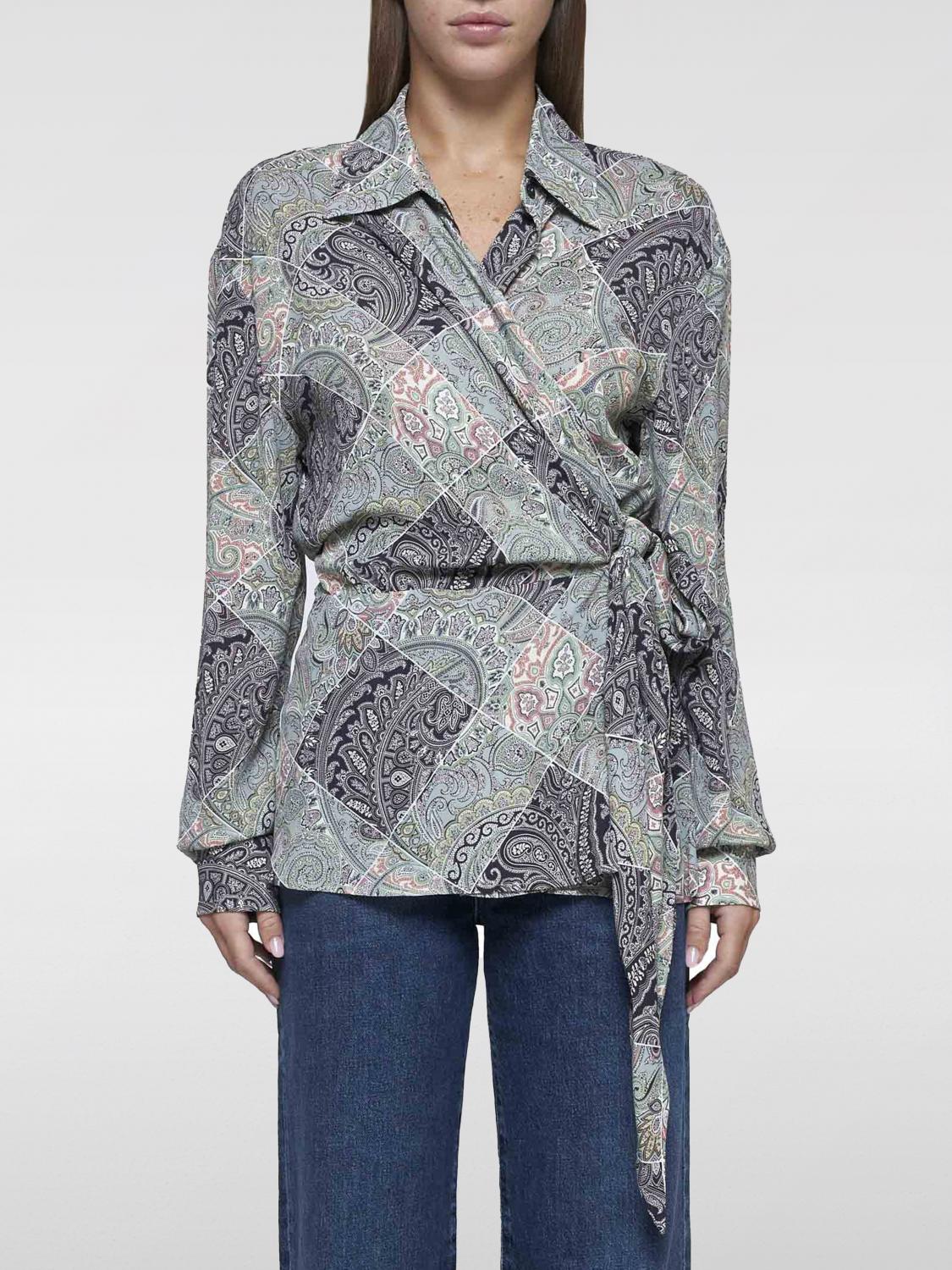 Patchwork-print wraparound-style shirt - Green