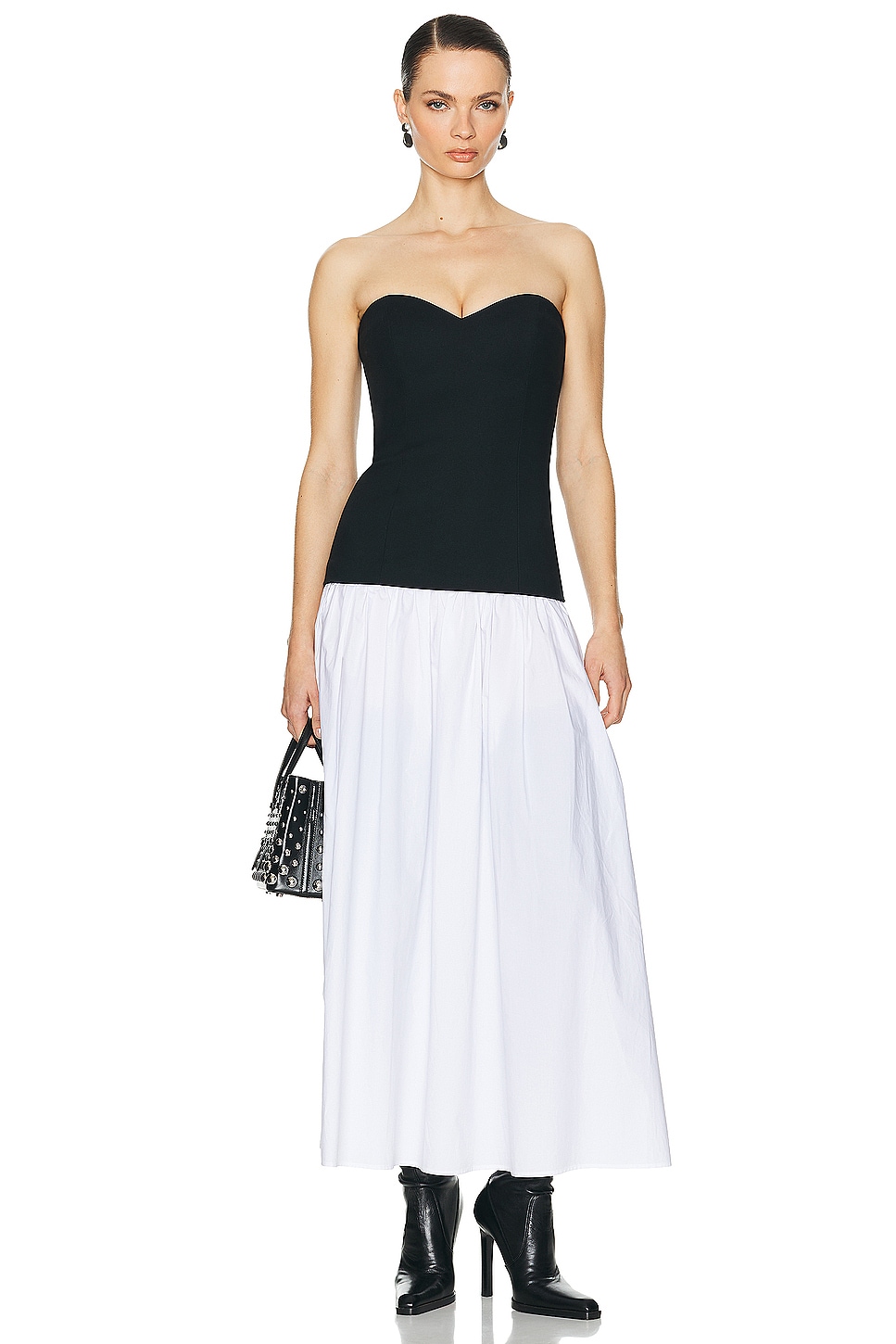 Helsa Faille Colorblock Midi Dress in Black,White