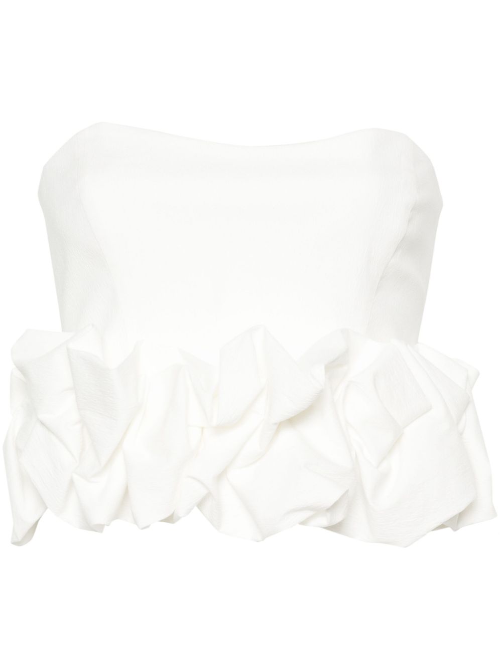 Ruched-appliqué strapless blouse - White