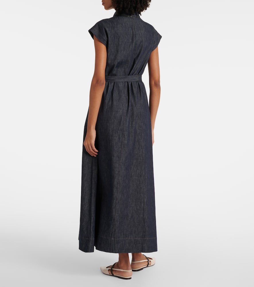 Belted denim maxi dress