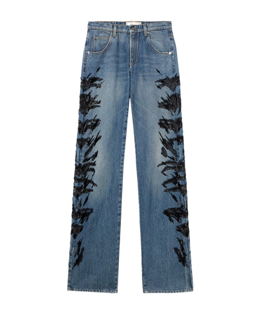 Zebra-embroidered regular-fit jeans