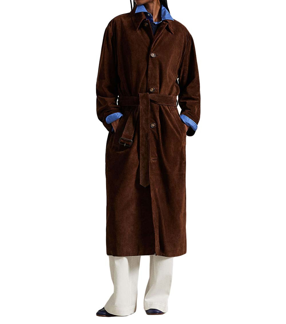 Brown Solid Shirt Collar Trench Coat