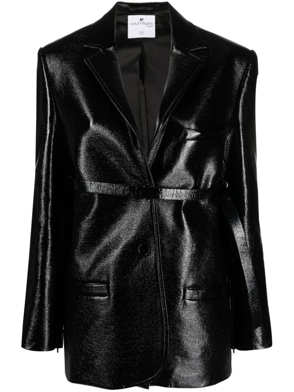Strap-detail patent-finish jacket - Black