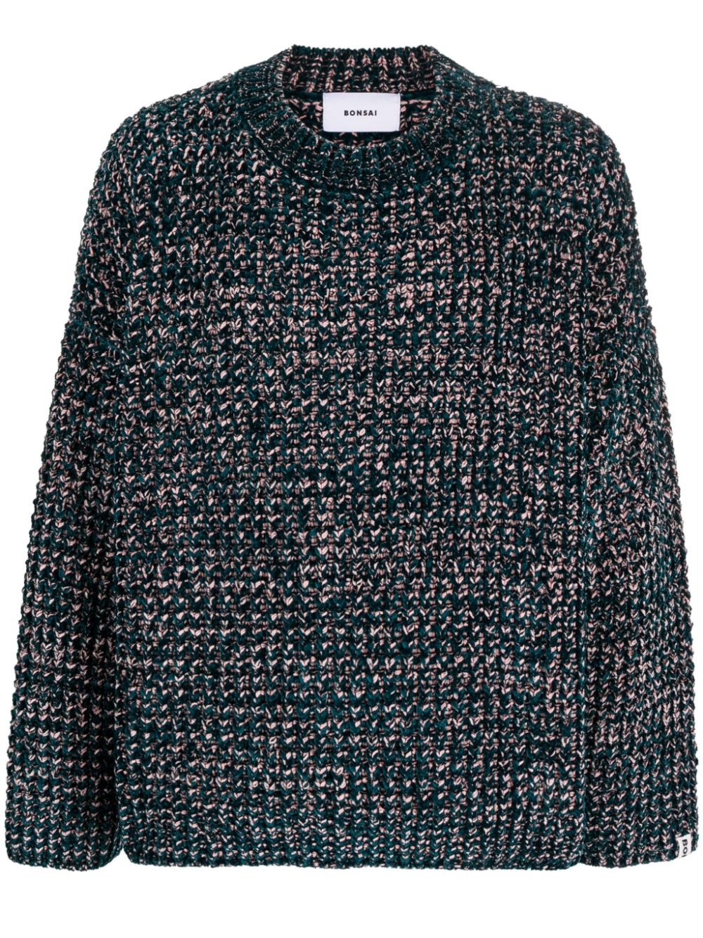 Logo-patch mélange-knit jumper - Green