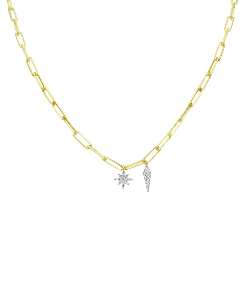 14K Two-Tone 0.13 Ct. Tw. Diamond Paperclip Starburst & Dagger Necklace