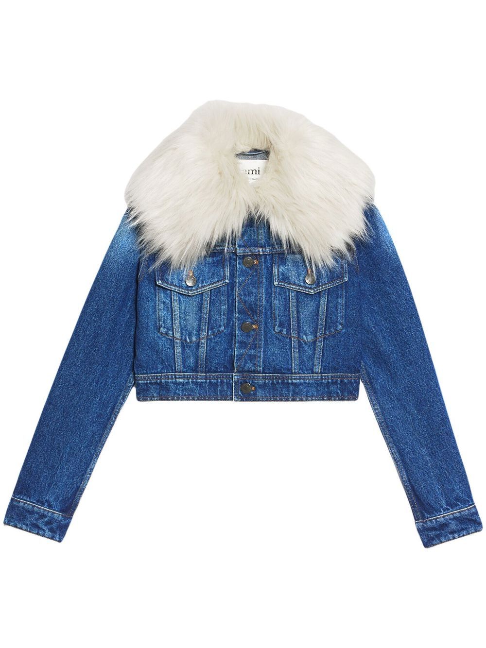 Furry collar denim jacket - Blue