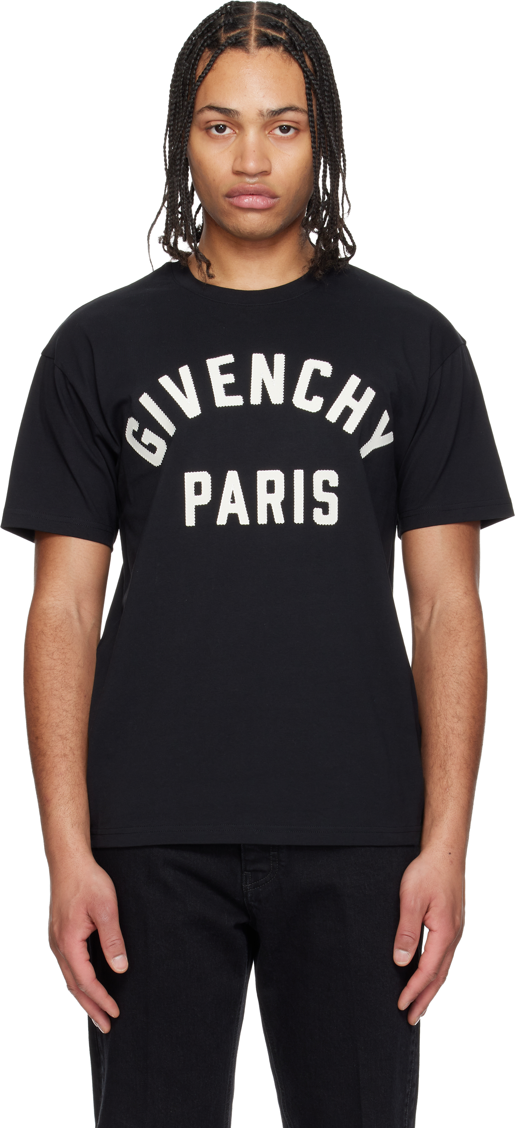 Black Cotton 'Paris' Embroidery T-shirt