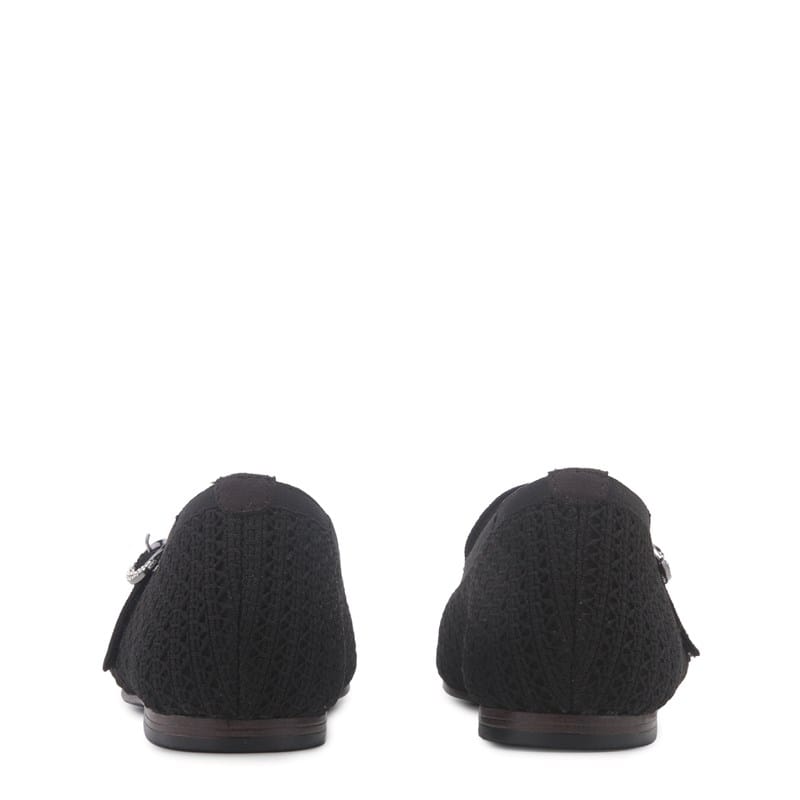 Women's Cleo Snip Knit Mary Jane Ballet Flat Shoes (Black Open Knit)
