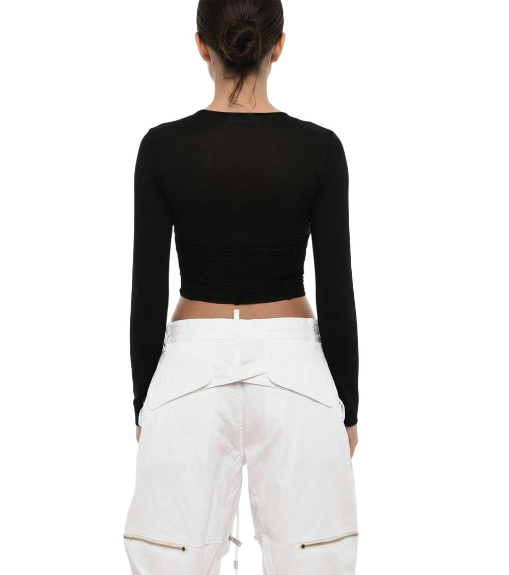 Black Embellished Crew Neck Top