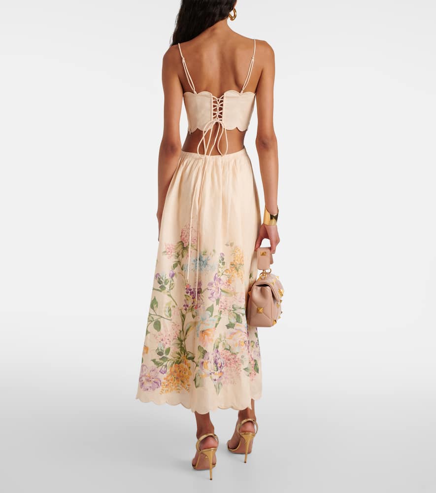 Halliday scalloped floral linen midi dress