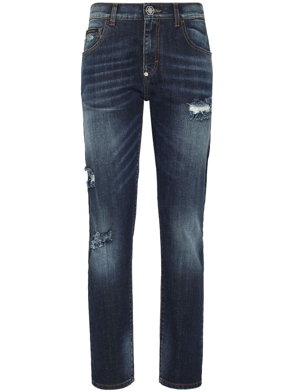 Distressed-effect denim trousers - Blue