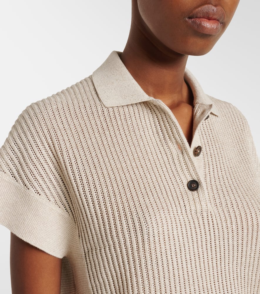 Cotton-blend lamé polo shirt