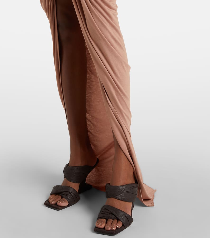 Asymmetric gathered jersey maxi skirt