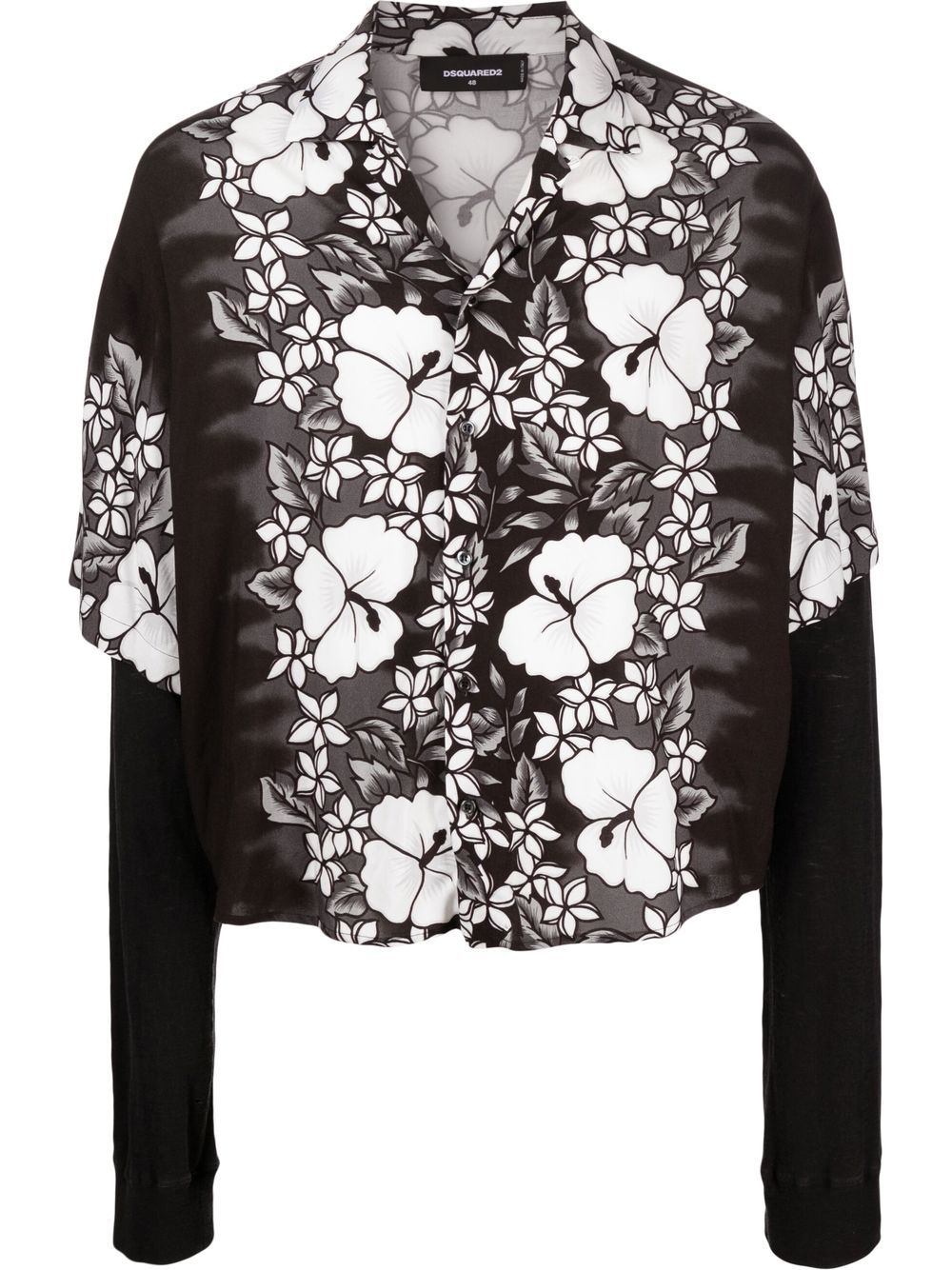 Floral-print layered shirt - Black