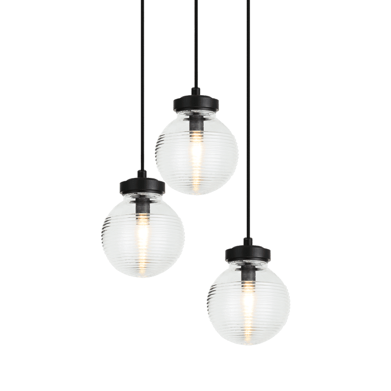 Matte Black Three Light Pendant from the Ridge Collection