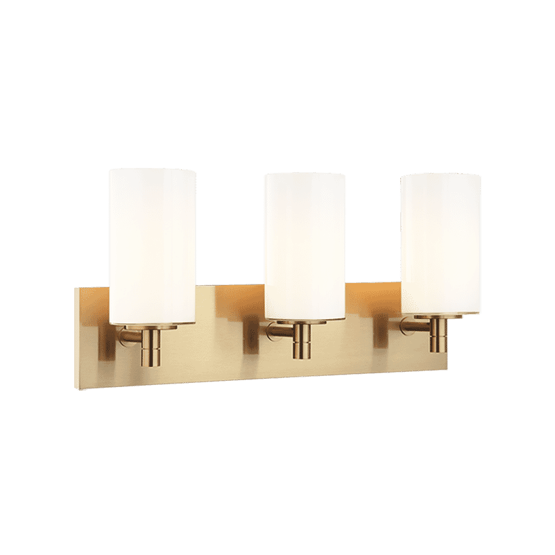 Aged Gold Brass Three Light Wall Sconce from the Candela Collection