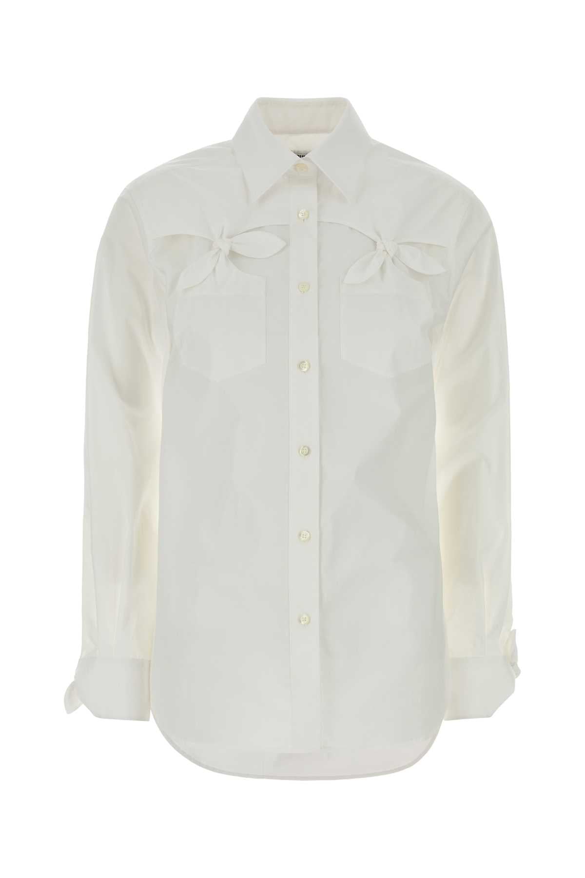 Stretch Poplin with Bow Chest Pockets Shirt — White