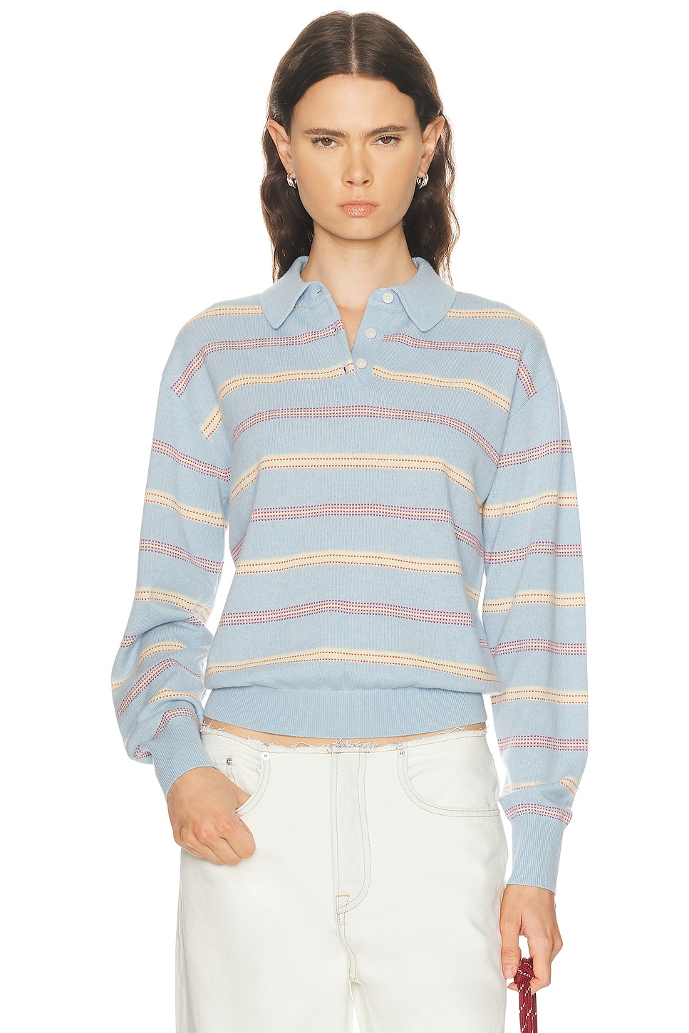 Guest In Residence Collegiate Stripe Polo in Baby Blue. - S also in XS