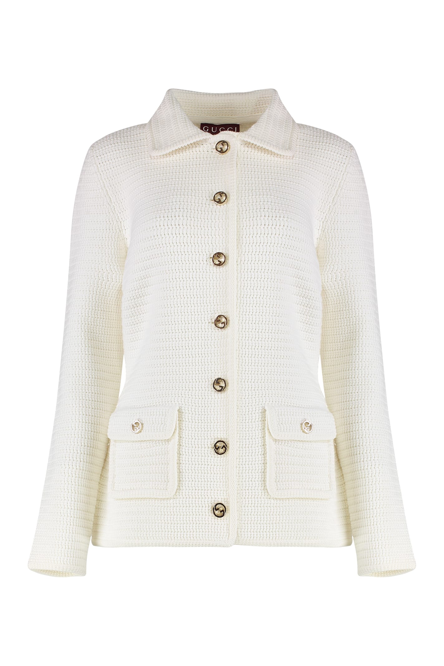White Stretch Crochet Blazer