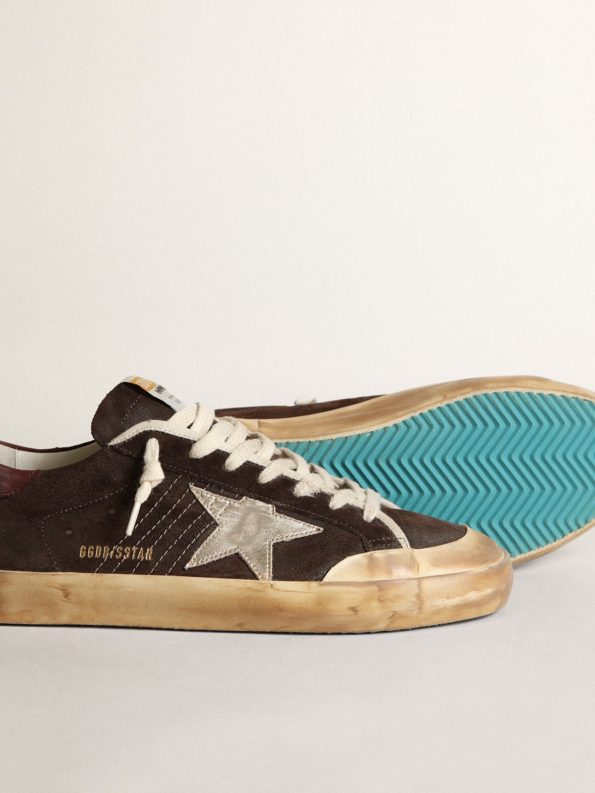 Golden Goose - Men's Super-star Penstar In Brown Suede With A Platinum Star, Man