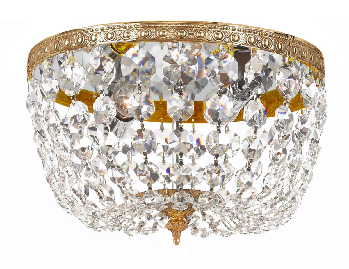 2-Light 10" Ceiling Light in Olde Brass with Clear Hand Cut Crysta