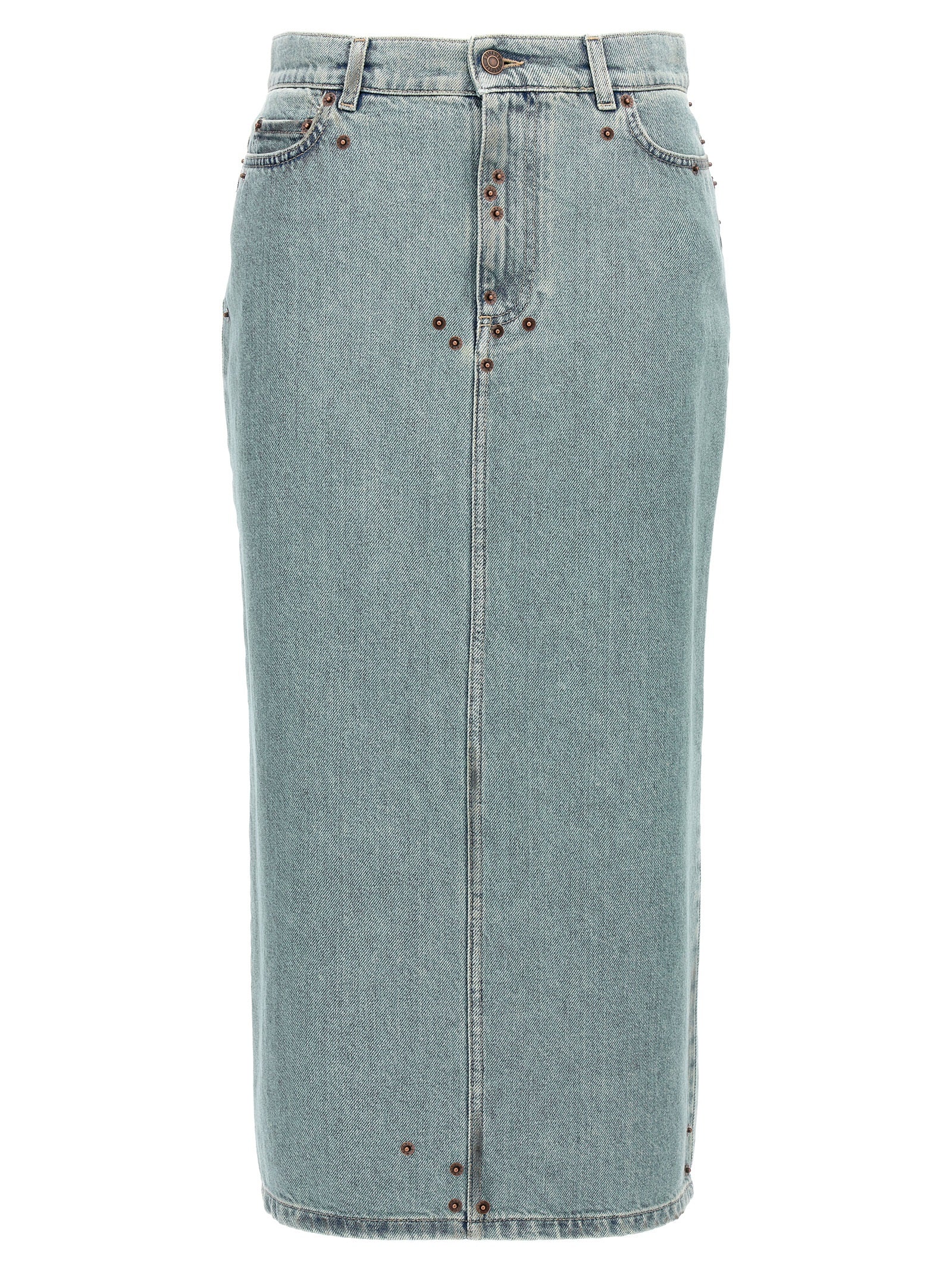 Rivet-Embellished Denim Skirt — Blue