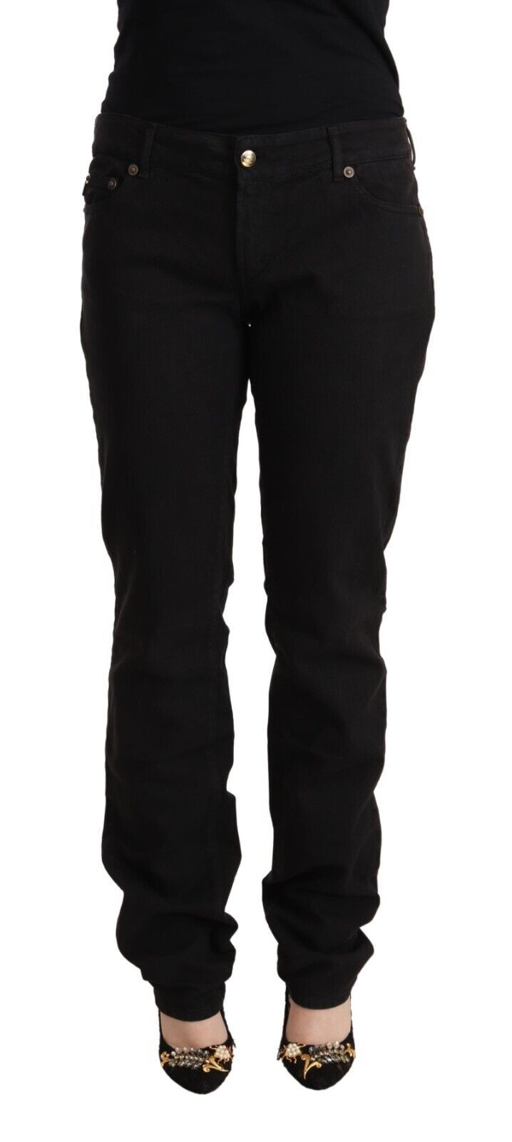 Mid-Waist Denim Jeans — Black