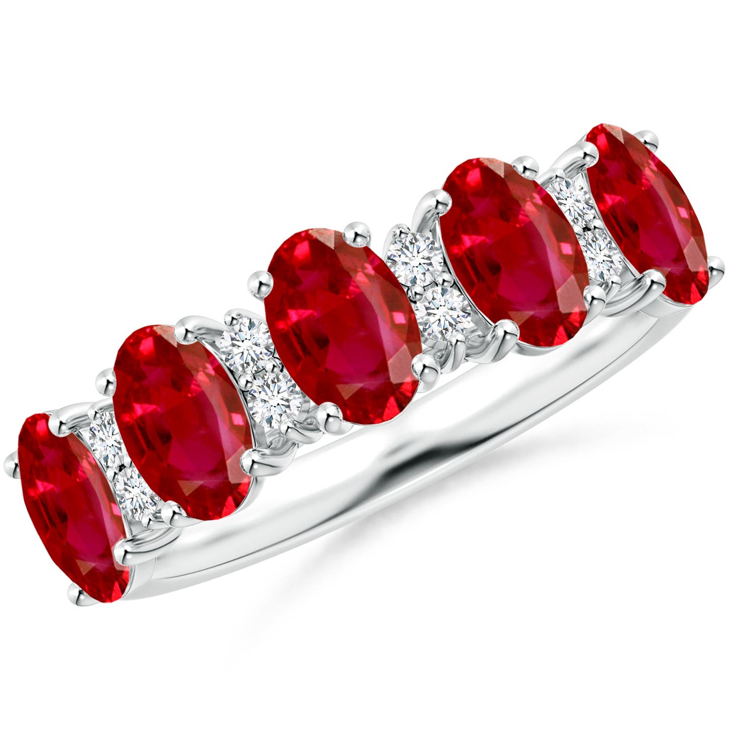 Angara 3.0 Carats Five Stone Ruby and Diamond Wedding Ring in 18K White Gold