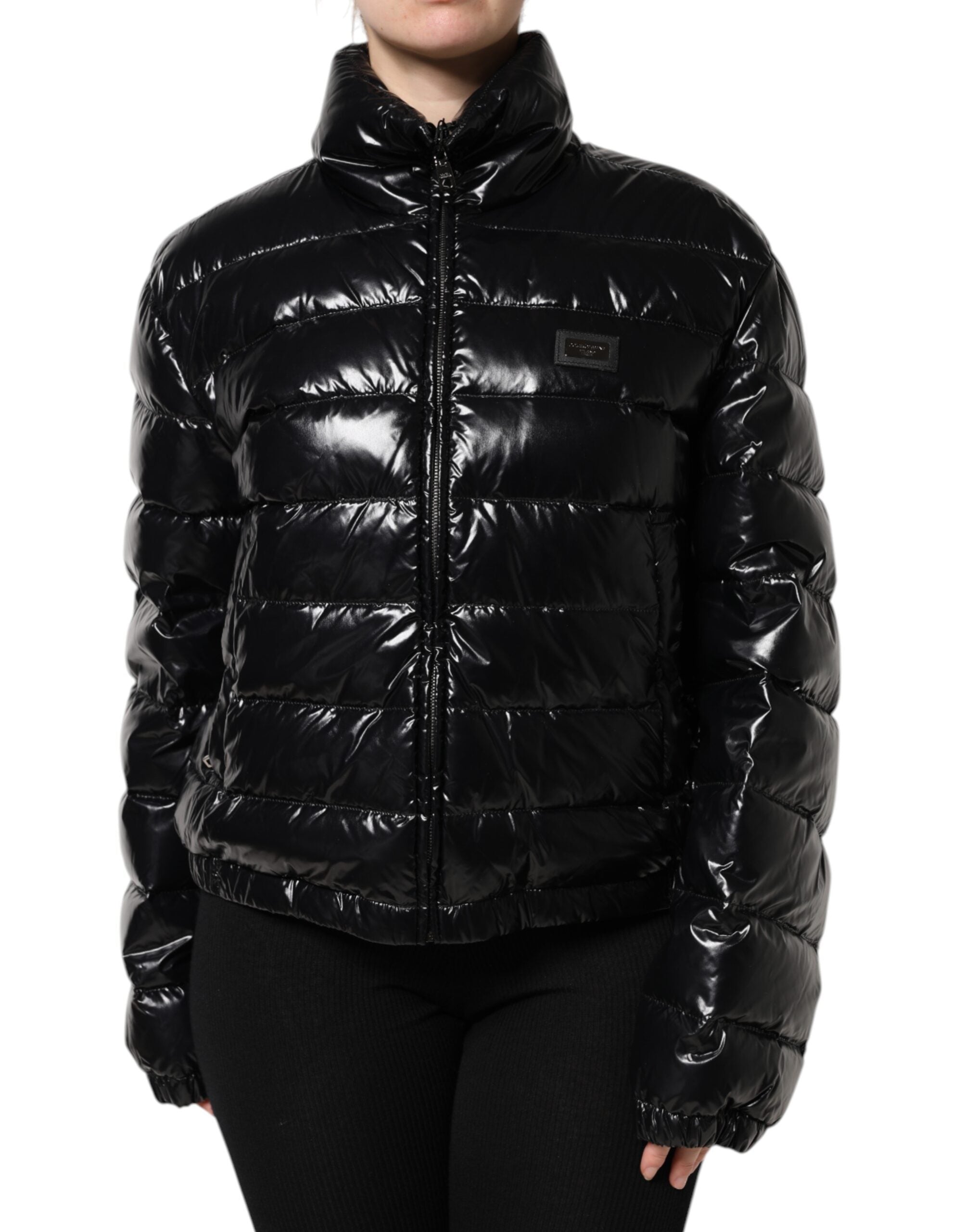 Logo Plaque Quilted Puffer Jacket — Black