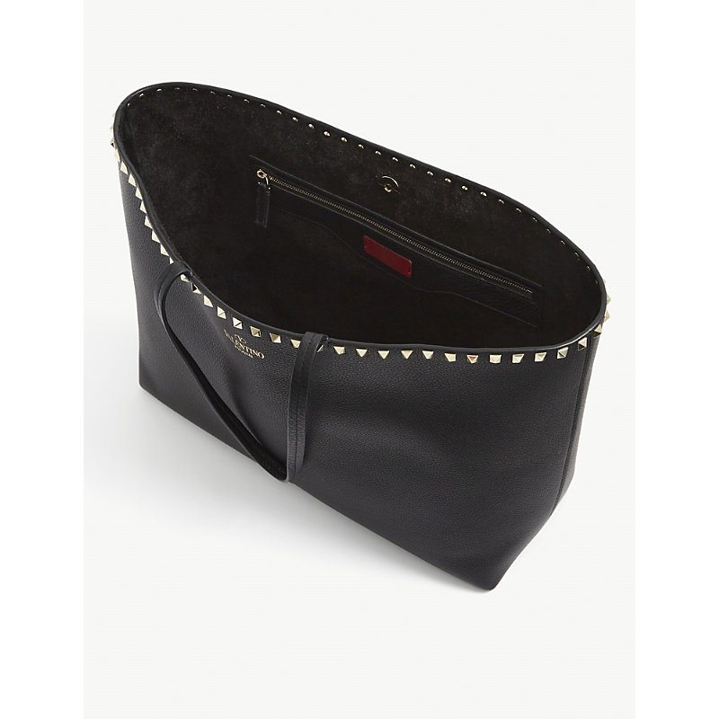 Womens Black Rockstud Large Grained-leather Tote bag One Size