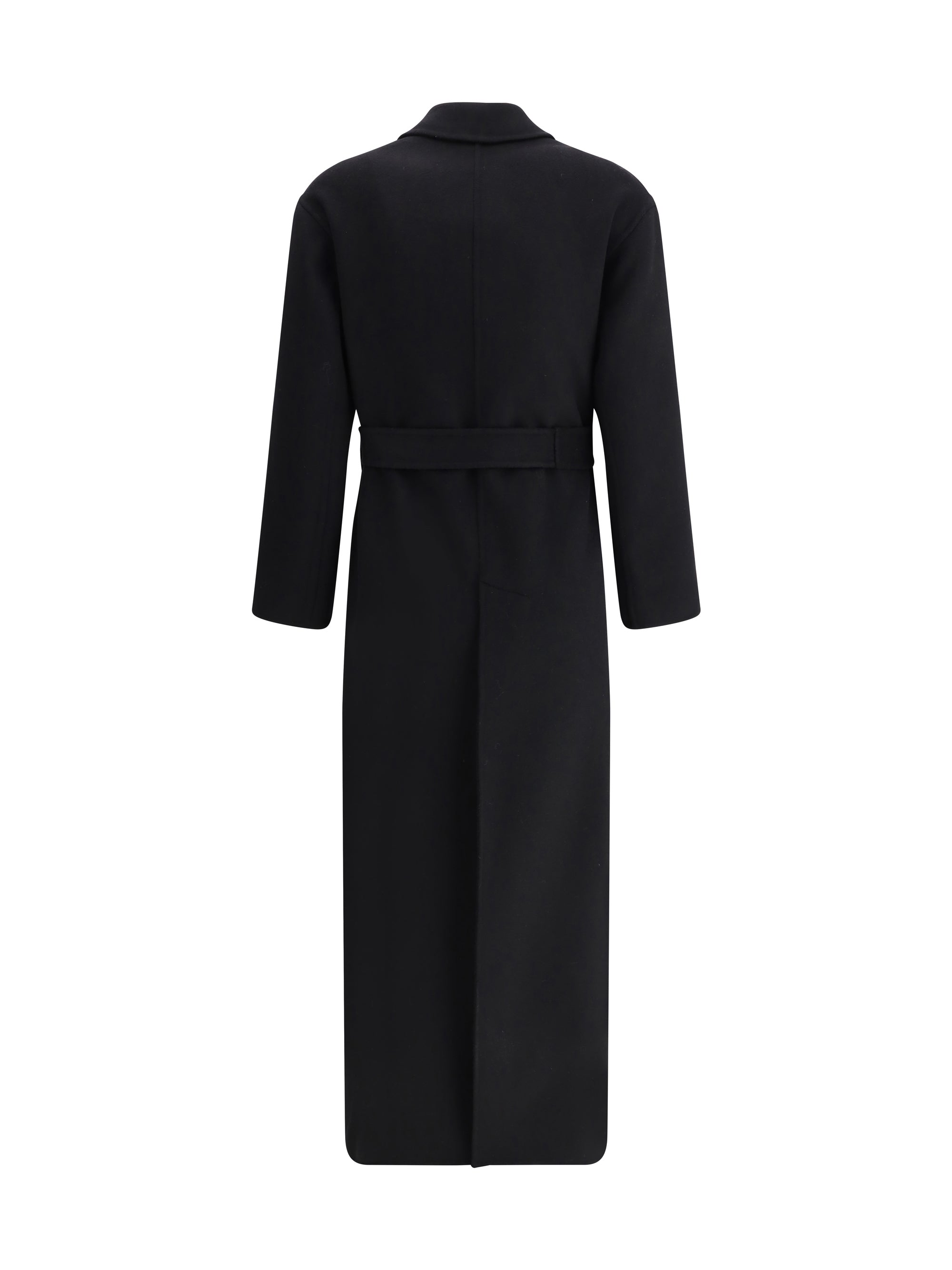 Fleece Wool Self-Tie Robe Coat — Black