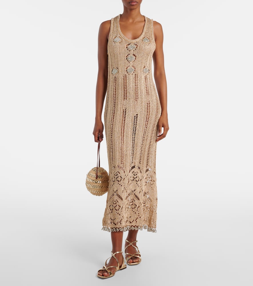 Crochet embellished midi dress