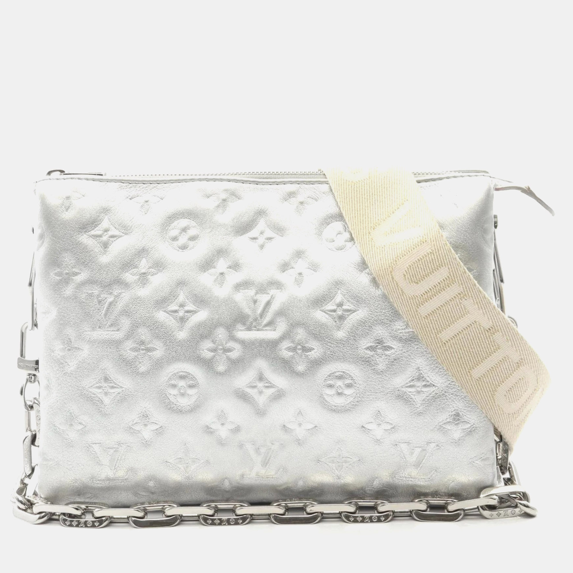 Louis Vuitton Coussin PM Silver Monogram Embossed Leather Shoulder Bag