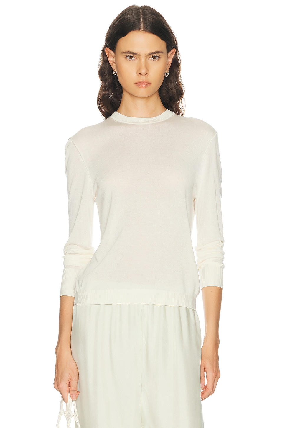 RENGGLI Silk Cashmere Crewneck Sweater in Flat White - White. M also in L, S