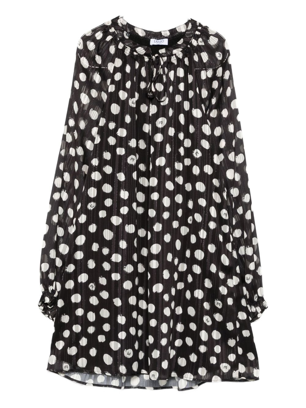 Polka-dot tie-neck dress - Black