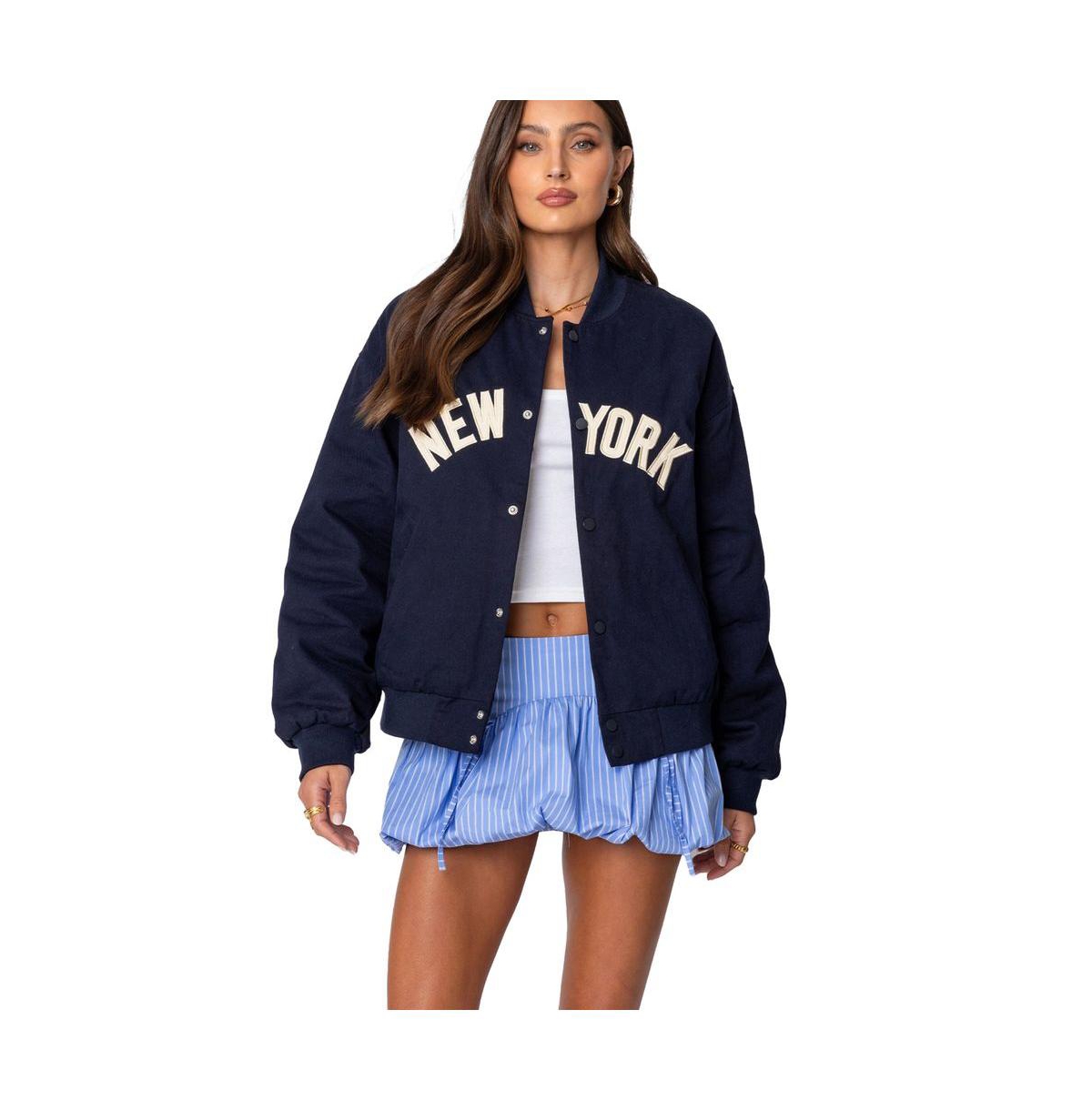 Women's Big Apple Oversized Bomber Jacket - Navy